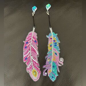 Handcrafted Rhinestone Feather Bookmarks Set of 2